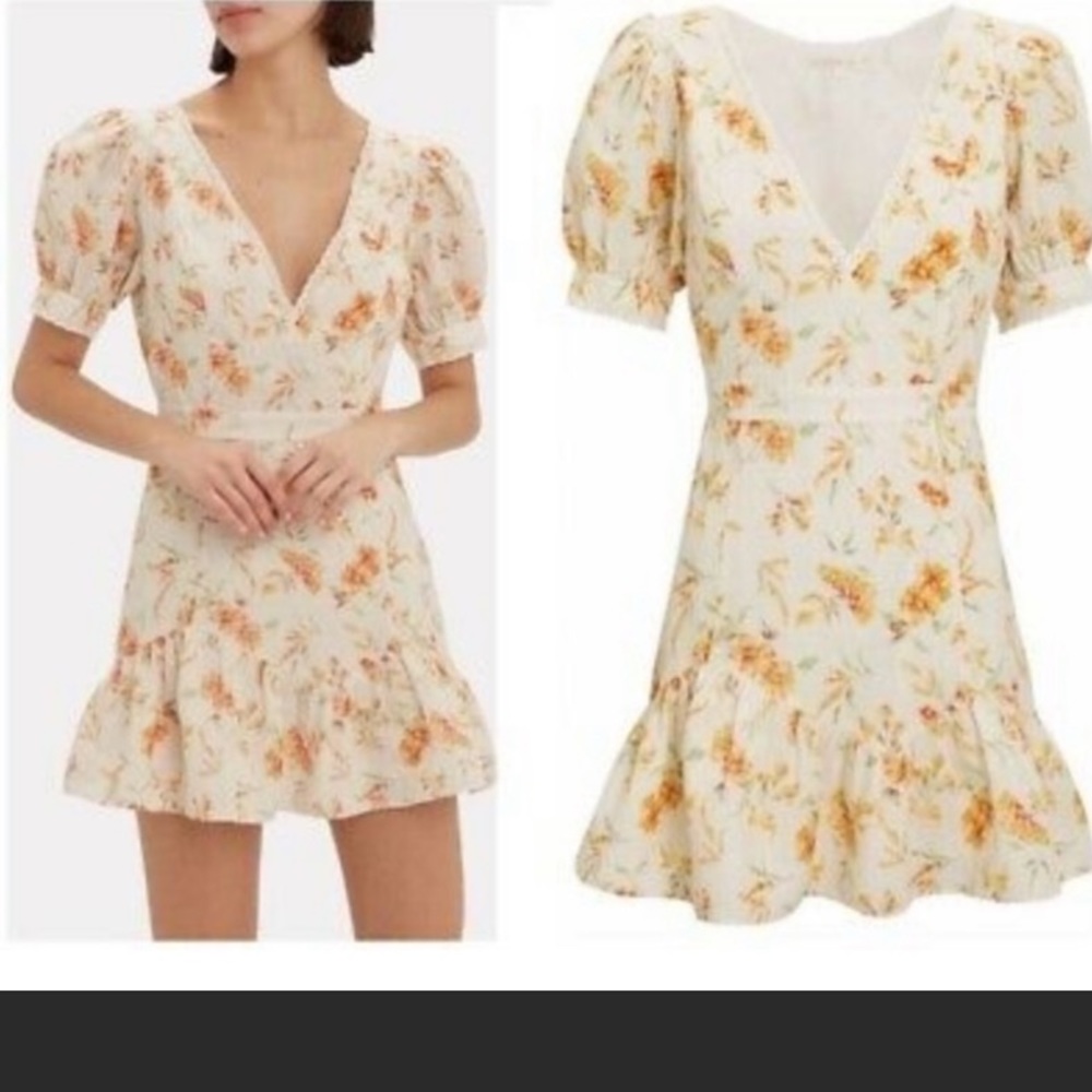 LoveShackFancy Lena Floral Cotton Yellow Mini Dress Size XS